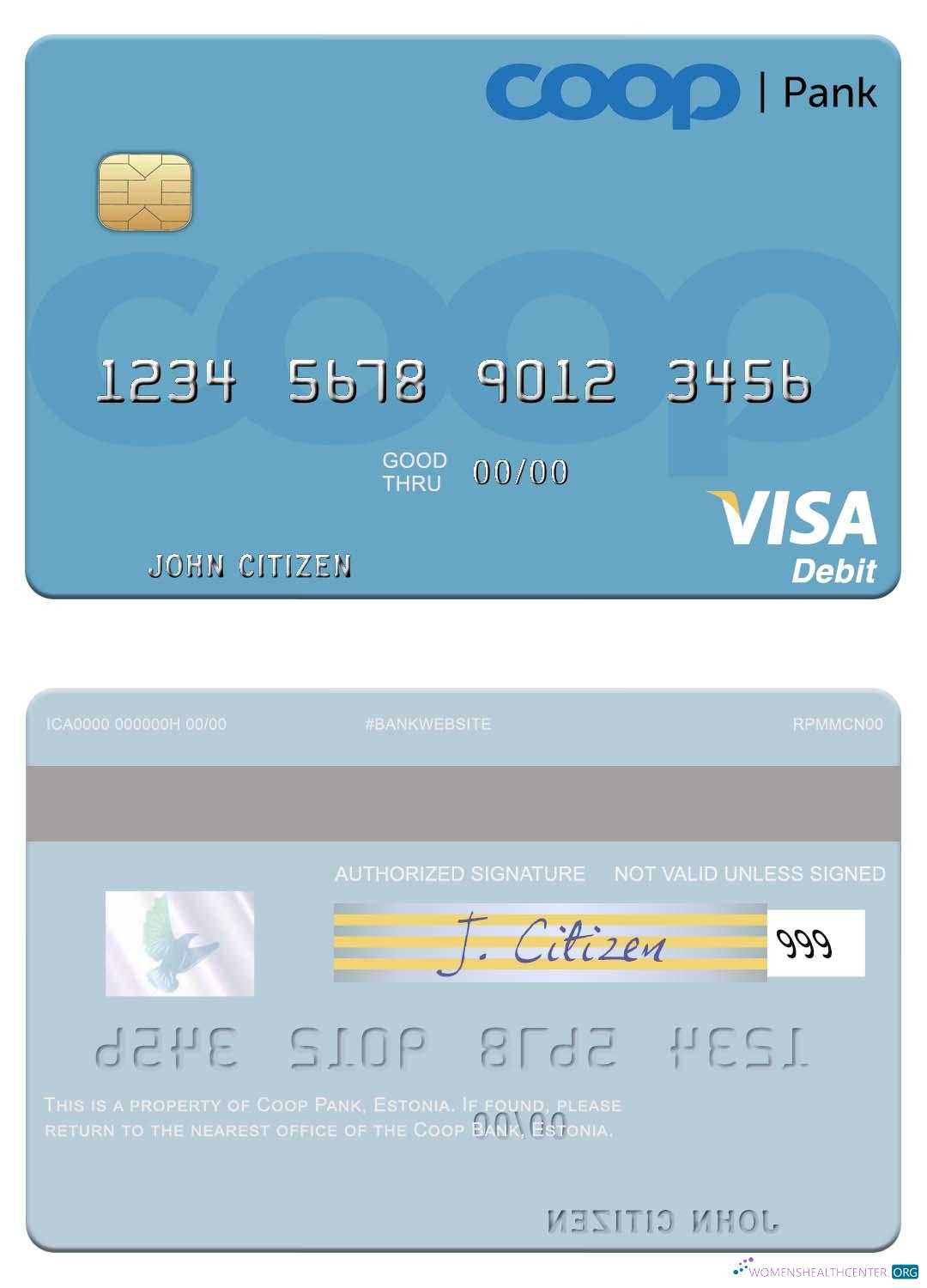 Download Estonia Coop Pank visa debit card Photoshop template